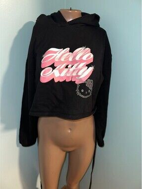 Hello Kitty x Forever 21 Women's Black Cropped Hoodie M